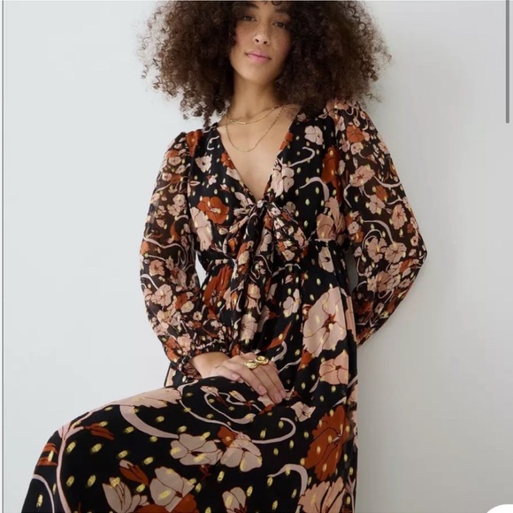 NWT J. Crew Collection Tie-Front Lurex Maxi Dress in Mixed Print - Picture 2 of 13